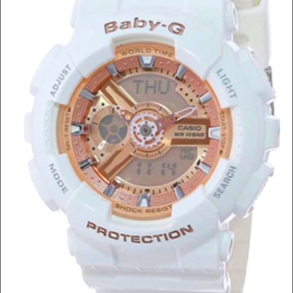Casio Women\'sBA-110-7A1CR Baby-G Rose Gold Analog-Digital Watch White Resin Band